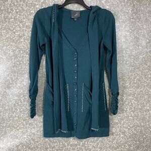 Knitted Dove Anthropologie Boho Lagenlook Blue Hooded Cardigan - Size Medium